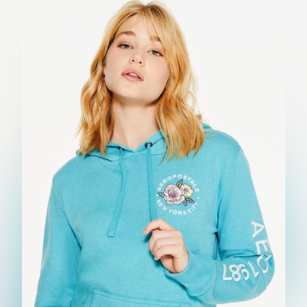 Aeropostale Blue Floral Pullover Sweatshirt Comfy Hoodie Size Small